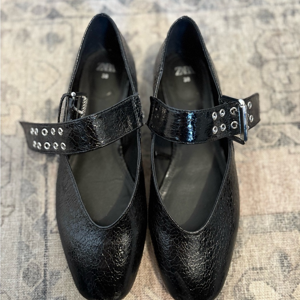 Zara Mary Jane Flats with Grommet Strap